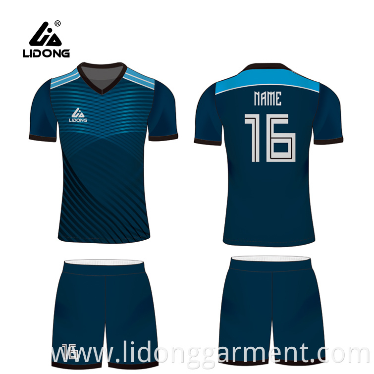 Oem Full Sublimation Printing Quick Dry Fabric Blue White Mens Team Soccer Wear Youth Football Uniforms